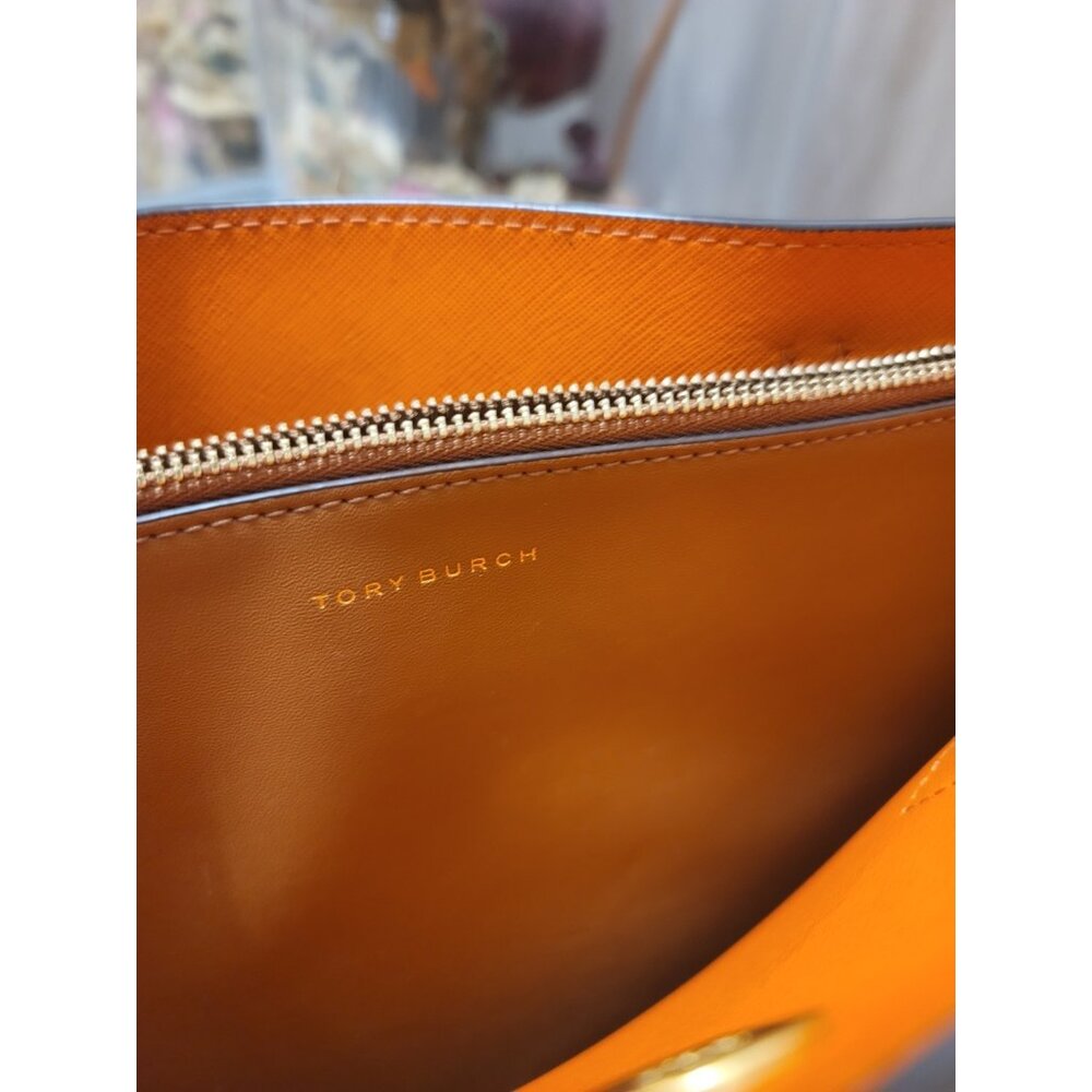 Tory Burch Walker Satchel Leather Tote Bag A4 Brown Used Authentic - Picture 9 of 10